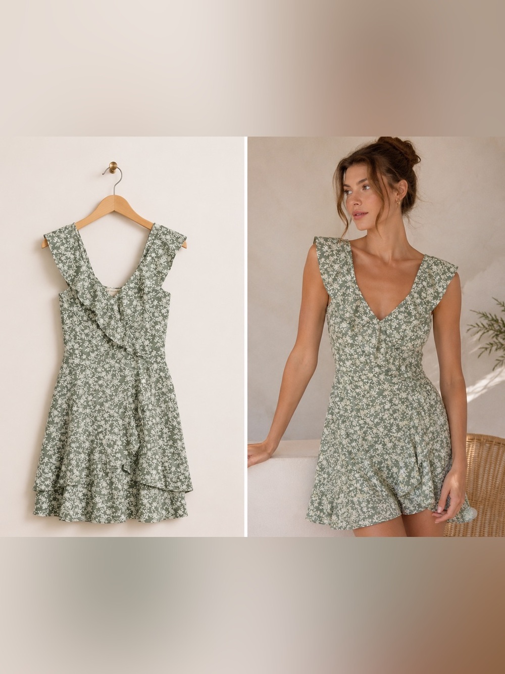 The General Good Greta Cold Shoulder Dress - Sage Floral